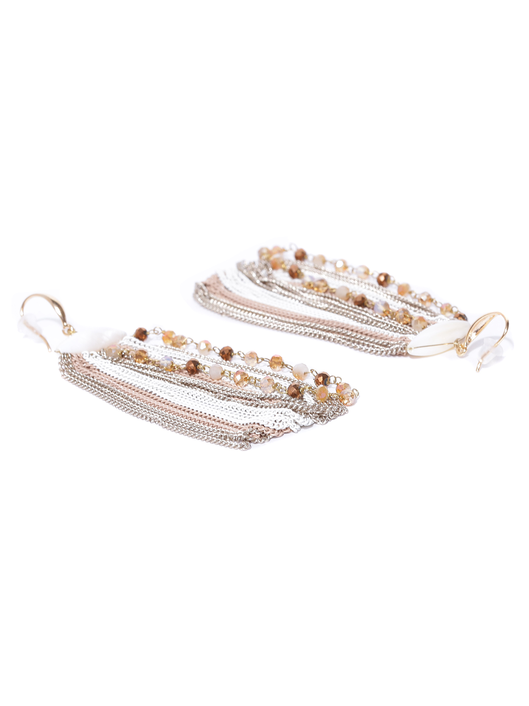 YouBella Off-White Gold Plated Tasseled Drop Earrings
